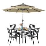 Lark Manor™ Alyah Square 4 - Person 37" Long Outdoor Dining Set w/ Umbrella Metal in Black | 37 W x 37 D in | Wayfair