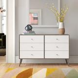 Mercury Row® Milo Mid Century Modern Dresser, 6-Drawer Wood in White/Brown | 33 H x 52.5 W x 16 D in | Wayfair 180AC17B896B4ED3963E85BE0E9389FA