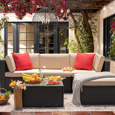 Huang 5 Piece Rattan Sectional Seating, Brayden Outdoor Furniture