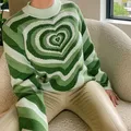 Pull à col roulé rayé à manches longues pour femmes et filles pulls Y2K pull doux vert