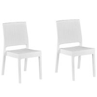 Gartenstühle im 2er Set Weiß aus Kunststoff Rattanoptik Balkon / Terrasse / Gartenzubehör Outdoormöbel Modern