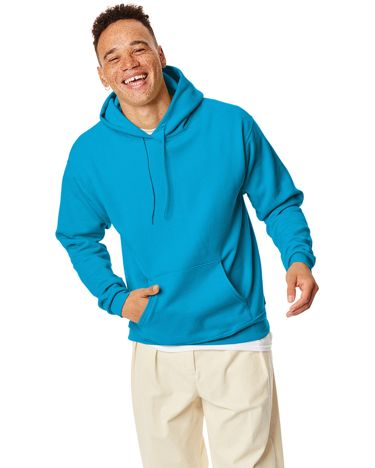 Hanes P170 Ecosmart 50/50 Pullover Hooded Sweatshirt in Teal size 2XL | Cotton Polyester