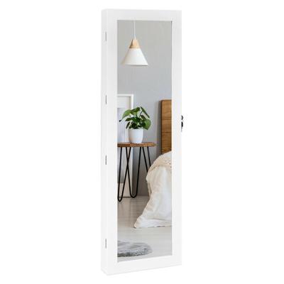 Costway Wall Mounted Lockable Mirror Jewelry Cabinet with LED Light