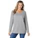 Plus Size Women's Perfect Long-Sleeve V-Neck Tee by Woman Within in Medium Heather Grey (Size 1X) Shirt