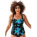 Plus Size Women's Flared Tankini Top by Swimsuits For All in Blue Poppies (Size 12)