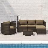 Etta Avenue™ Kristiana 6 Piece Rattan Sectional Seating Group w/ Cushions Synthetic Wicker/All - Weather Wicker/Wicker/Rattan in Brown | Outdoor Furniture | Wayfair