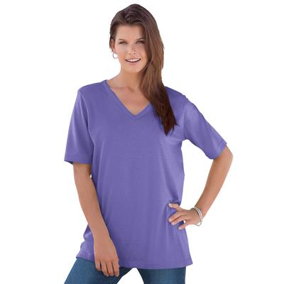 Plus Size Women's V-Neck Ultimate Tee by Roaman's in Dusty Purple (Size 6X) 100% Cotton T-Shirt