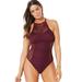 Plus Size Women's Crochet High Neck One Piece Swimsuit by Swimsuits For All in Wine (Size 18)