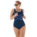 Plus Size Women's Crisscross Front Maillot by Swim 365 in Navy Sea Blue (Size 34) Swimsuit