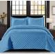 Prime Linens Super King Size Bedding Set - Blue Quilted Bedspread Throw + 2 Pillow Shams - Reversible Embossed Pattern Quilt Bed Cover for Bedroom Decor