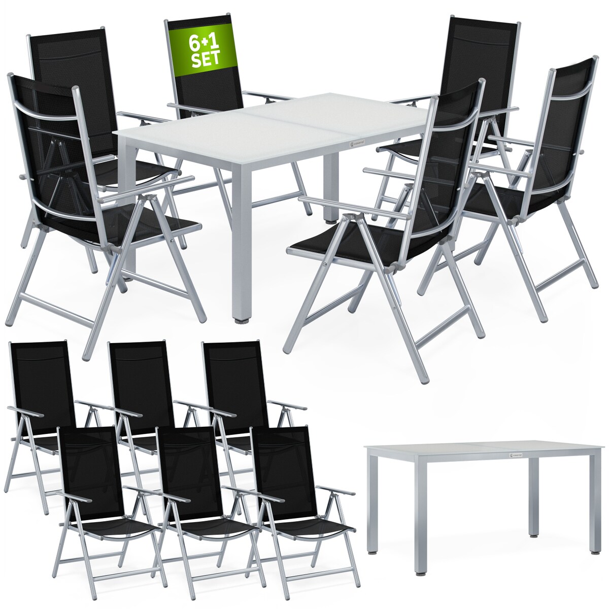 CASARIA® Aluminium Sitzgruppe Bern 6+1 Verstellbare Hochlehner Silber Image