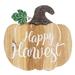 Happy Harvest Engraved Wooden Pumpkin Sign w/Easel Back - 14" high by 13.75" wide