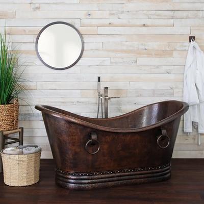 Randolph Morris Colliers 60 Inch Copper Double Slipper Bathtub with Rings RMMX60DS-AC-RING