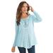 Plus Size Women's Lace Yoke Pullover by Roaman's in Blue Whisper (Size 2X) Sweater