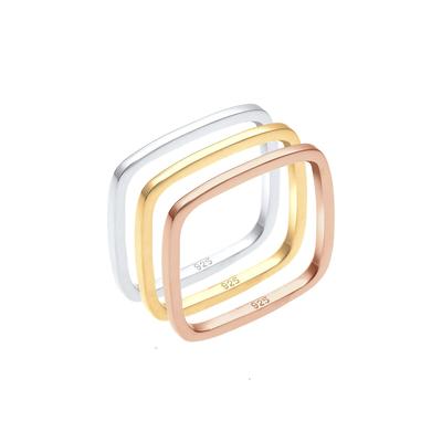 Elli Tri-Color Statement Vierecks-Ringset 925er Silber 54 Damen Image