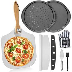GoodDogHousehold 7PCS Foldable Pizza Peel Pizza Pan Set,12" X 14" Aluminum Metal Pizza Paddle w/ Wooden Handle, Rocker Cutter, Server Set | Wayfair