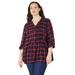 Plus Size Women's Effortless Pintuck Plaid Tunic by Catherines in Dark Sapphire (Size 3X)