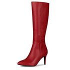 Allegra K Women's Pointed Toe Side Zipper Stiletto Heel Knee High Boots Red 4 UK/Label Size 6 US