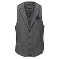 Jax Mens Herringbone Weave Waistcoat Classic Retro 1920s Collar Tailored Fit Vest [CWC-JAX-GREY-42]