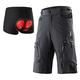 ARSUXEO Men's Cycling Shorts Loose Fit MTB Shorts Water Resistant Outdoor Sports Bottom with 7 Pockets 1202 001B Gray S