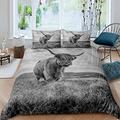 Homewish Highland Cow Bedding Set Double Size Cattle Duvet Cover Woodland Animals Comforter Cover Set For Boys Girls Teens Room Decorative Milk Cow Duvet Cover Grey Duvet Cover