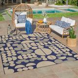 Licensed Disney Mickey Mouse Navy Blue/ Ivory Round Spheres Modern Flatweave Indoor/ Outdoor Area Rug