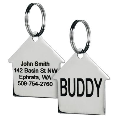 GoTags Personalized Stainless Steel House Shape Pet ID Tag with Engravement on Both Sides for Dogs and Cats, Medium, Silver