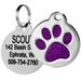 Personalized Glitter Purple Paw Print Stainless Steel Round Pet ID Tag for Dogs and Cats, Medium