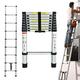 Telescopic Ladder 2.6m- Lightweight Aluminium Extension Ladder - Extendable, Compact, Multi Purpose - Collapsible Ladders for Home - Heavy Duty 330lb Load Capacity - Great for Loft, Attic, Roof, Walls