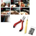 Kit d'outils d'extension de cheveux en plumes pinces + crochet + 100 pièces perles à maillons en