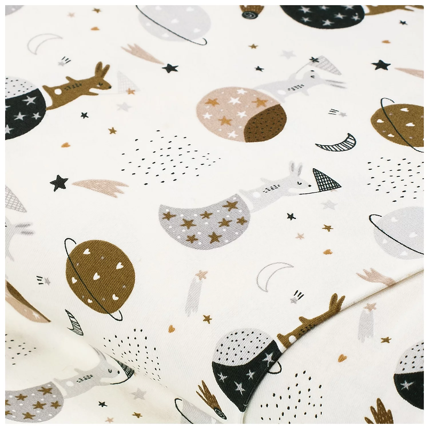 Baumwolljersey Hase im Weltall mit Elasthan, grau-color
