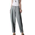 FTCayanz Women's Linen Trousers Elastic Waist Long Tapered Harem Pants Light Blue XX-Large