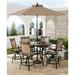 Red Barrel Studio® Mikenzy Round 6 - Person 56" Long Bar Height Outdoor Dining Set w/ Cushions Metal in Brown | 56 W x 56 D in | Wayfair
