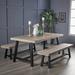 Gracie Oaks Osbourne Indoor Farmhouse 3 Piece Acacia Solid Wood Dining Set Wood/Metal in Gray/Black | Wayfair EA09B15AAB634BC099A12129EB8F352D