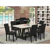 Red Barrel Studio® 6 - Person Acacia Solid Wood Dining Set Wood/Upholstered in White | 30" H x 60" L x 36" W | Wayfair