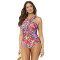 Plus Size Women's High Neck Wrap One Piece Swimsuit by Swimsuits For All in Red Floral (Size 20)