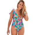 Plus Size Women's Tie Shoulder One Piece Swimsuit by Swimsuits For All in Multi Leaf (Size 8)