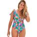 Plus Size Women's Tie Shoulder One Piece Swimsuit by Swimsuits For All in Multi Leaf (Size 6)