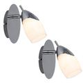 Lot de 2 appliques led, spots muraux, orientables, métal, peint argent, verre satiné, G9 3 watts,