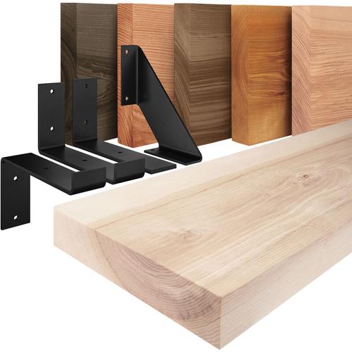 Wandregal Holz, Bücherregal, Hängeregal Basic, Roh / Weiß 120cm, LWG-01-A-001-120LW – Roh – Lamo