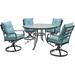 Hanover Lavallette 5-Piece Dining Set in Ocean Blue with 4 Swivel Rockers and a 52-In. Round Glass-Top Table