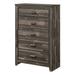 Chest with 5 Drawers and Butcher Block Design, Rustic Gray