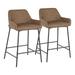 Set of 2 Brown Faux Leather Black Metal Indoor Counter Stools 33"