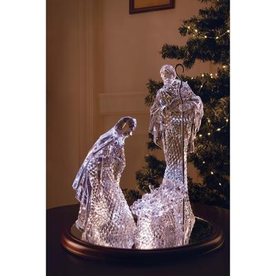 2 Clear Large Diamond Cut Holy Family Nativity Tabletop Decor 16"