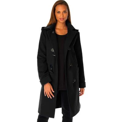 Plus Size Women's Hooded Toggle Wool Coat by Jessica London in Black (Size 32 W)