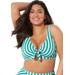 Plus Size Women's Striped Cup Sized Tie Front Underwire Bikini Top by Swimsuits For All in Aloe White Stripe (Size 26 D/DD)