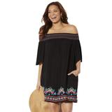 Plus Size Women's Rhiannon Embroidered Cover Up Dress by Swimsuits For All in Black (Size 18/20)