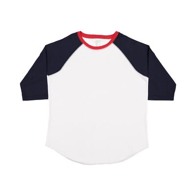 LAT 6130 Youth Baseball T-Shirt in White/Navy Blue/Red size XS | Ringspun Cotton LA6130