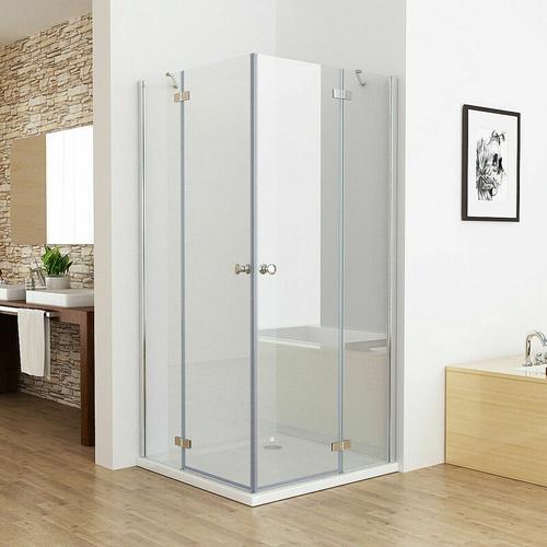 90 x 80 cm Duschkabine Eckeinstieg Duschwand Dusche Duschabtrennung mit 90×80 Duschtasse esg Glas