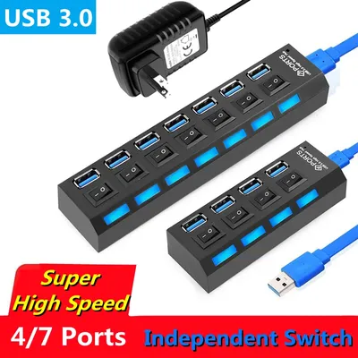 Répartiteur Micro USB 3.0 avec adaptateur secteur extension USB haute vitesse 5Gbps 3 HUB pour